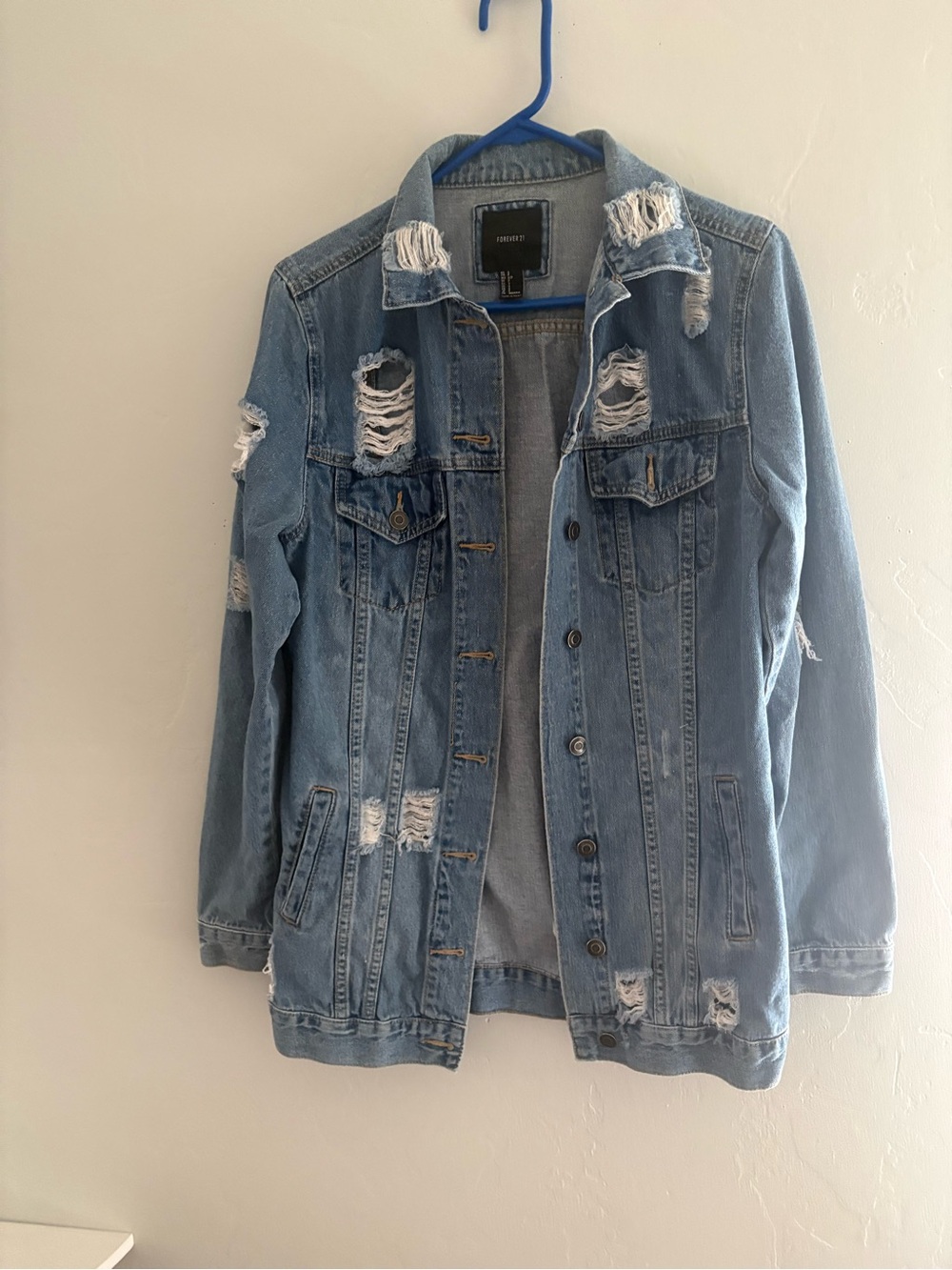 Forever 21 Oversized Distressed Denim Jacket